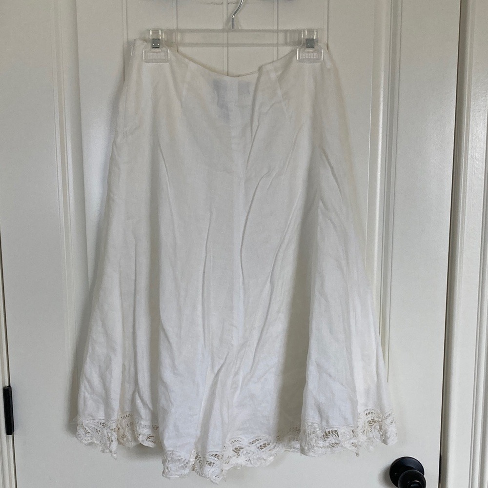 Banana Republic Factory Womens White Linen Lace Hem Skirt Size 4 Classic A‎ Line - Picture 10 of 16